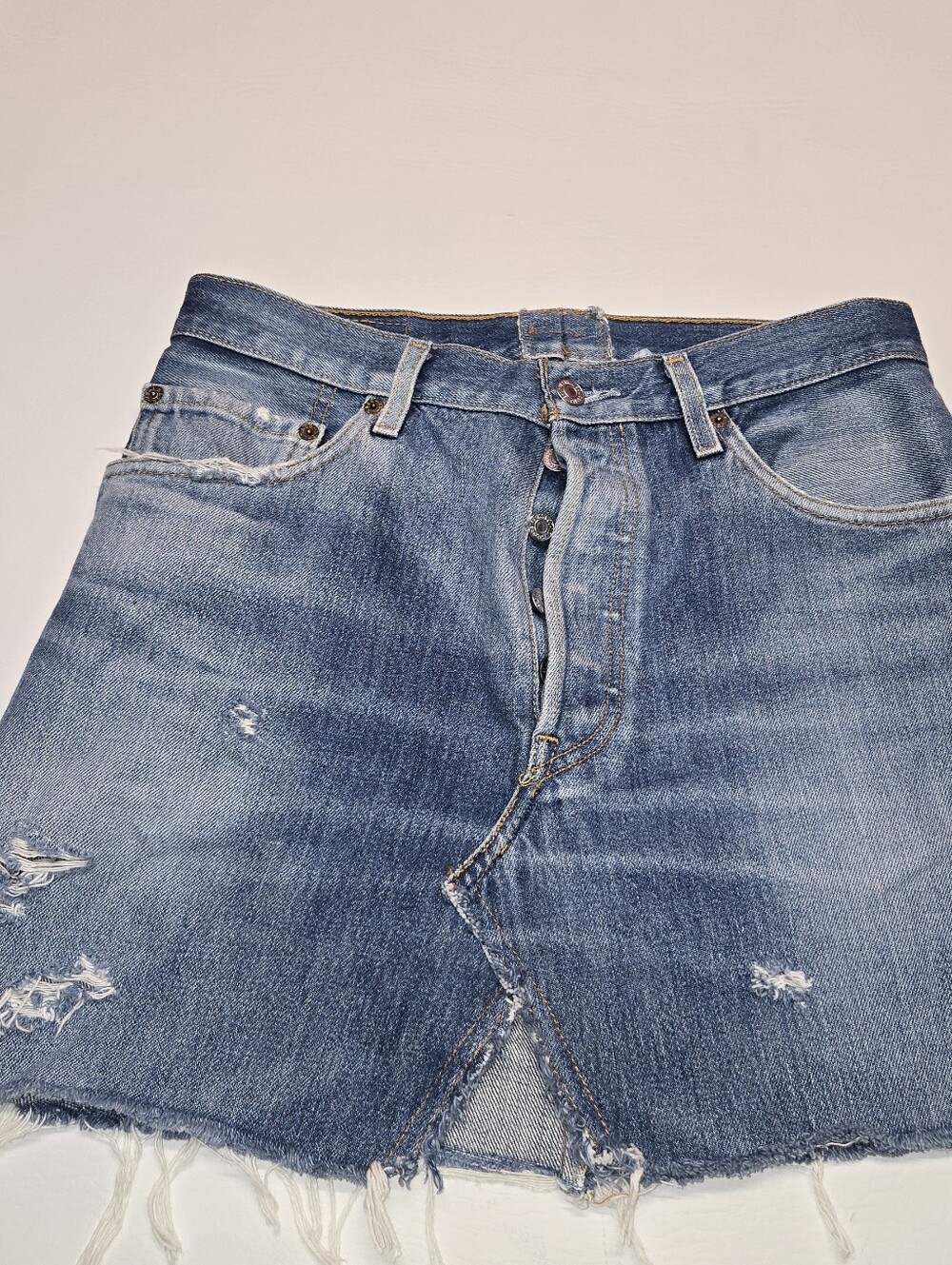 Levi's Distressed Blue Denim Mini Skirt